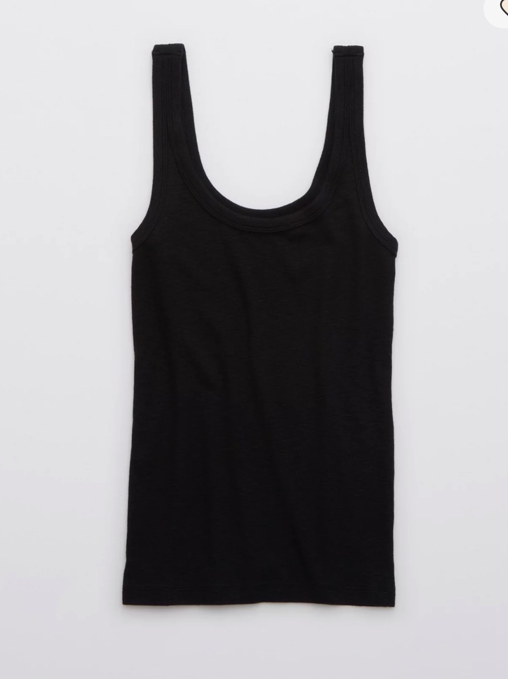aerie Black Ribbed Scoop Neck Tank XS